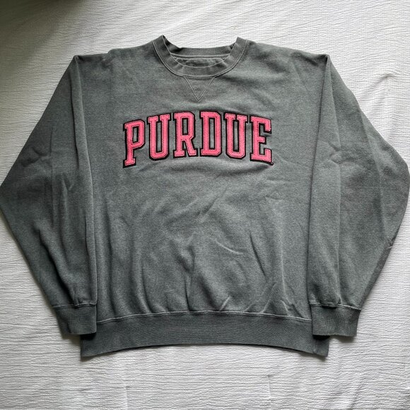 Purdue University College Crewneck Pink/Grey Stitched Lettering Unknown Size - Picture 1 of 7
